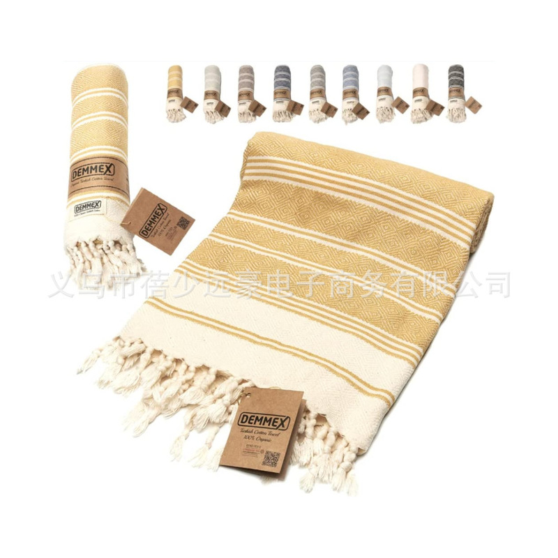 Wholesale foreign trade diamond-patterned sauna bath towel, Turkish beach towel, polyester-cotton fringed adult outdoor shawl