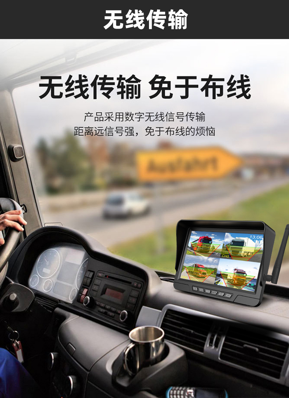 Wireless Car Monitor Backup Camera HD Night Vision Dual Recording