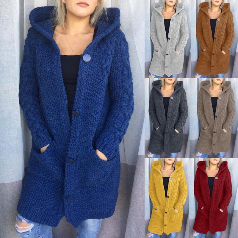 Women's Clothing autumn and winter thickened sweater cardigan hooded long knitted sweater large size women's coat thick _voghion.com