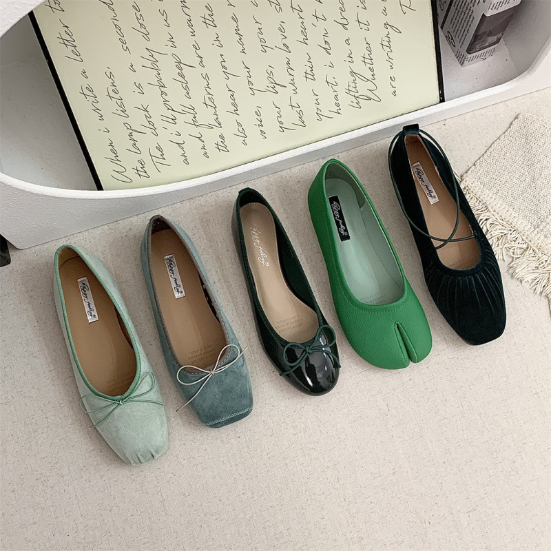 2025 New Evening Style Korean Style Single Shoes Split-Toe Shoes Ballet Flats French Bow Scoop Shoes Women's Shoes Soft Soles