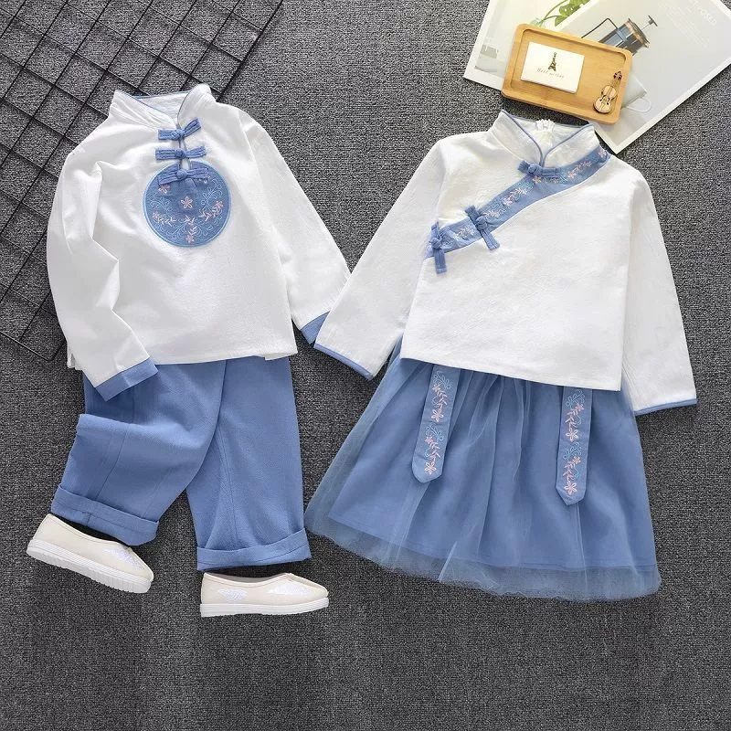 Костюм Тан для мальчиков, детский костюм Ханфу в китайском стиле, весенне-летний костюм Тан, комплект одежды для детского сада, традиционный китайский костюм для выступлений для девочек