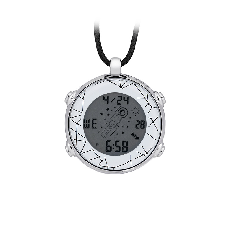 Simple reloj electrónico en stock al por mayor fluorescente noche pantalla colgante reloj patrón de dibujos animados accesorios de ropa reloj de bolsillo electrónico