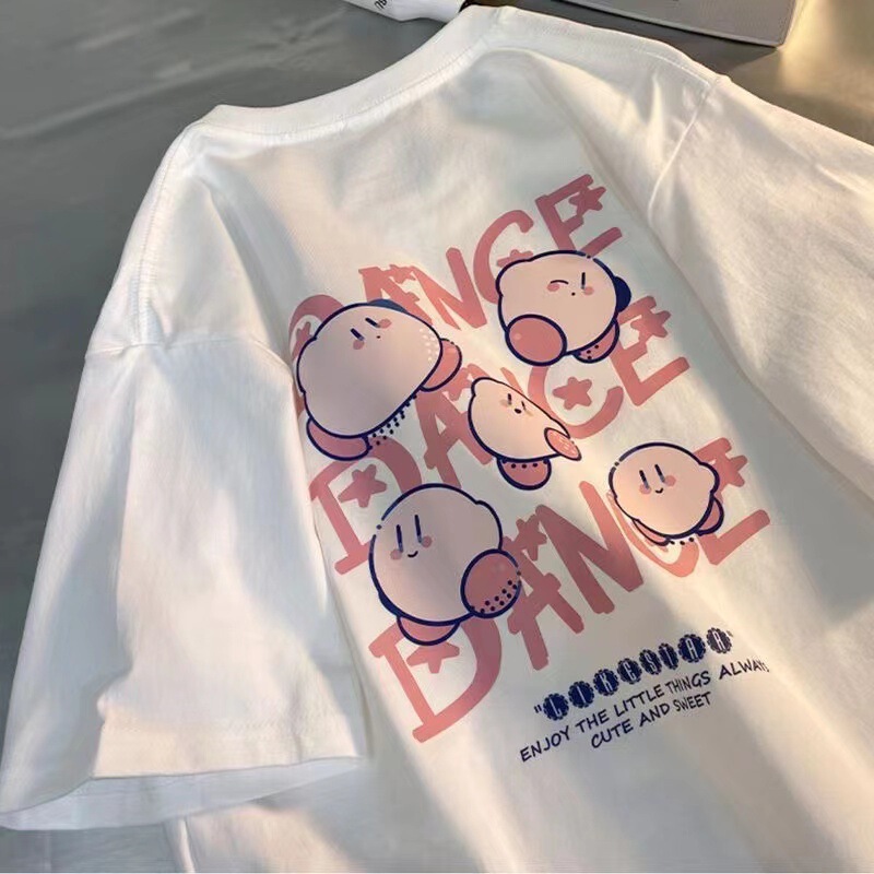 100% Cotton Round Neck Printed Large Size Half-Sleeve Top Summer Short-Sleeve T-Shirt Loose Korean Style Japanese Casual Fashion
