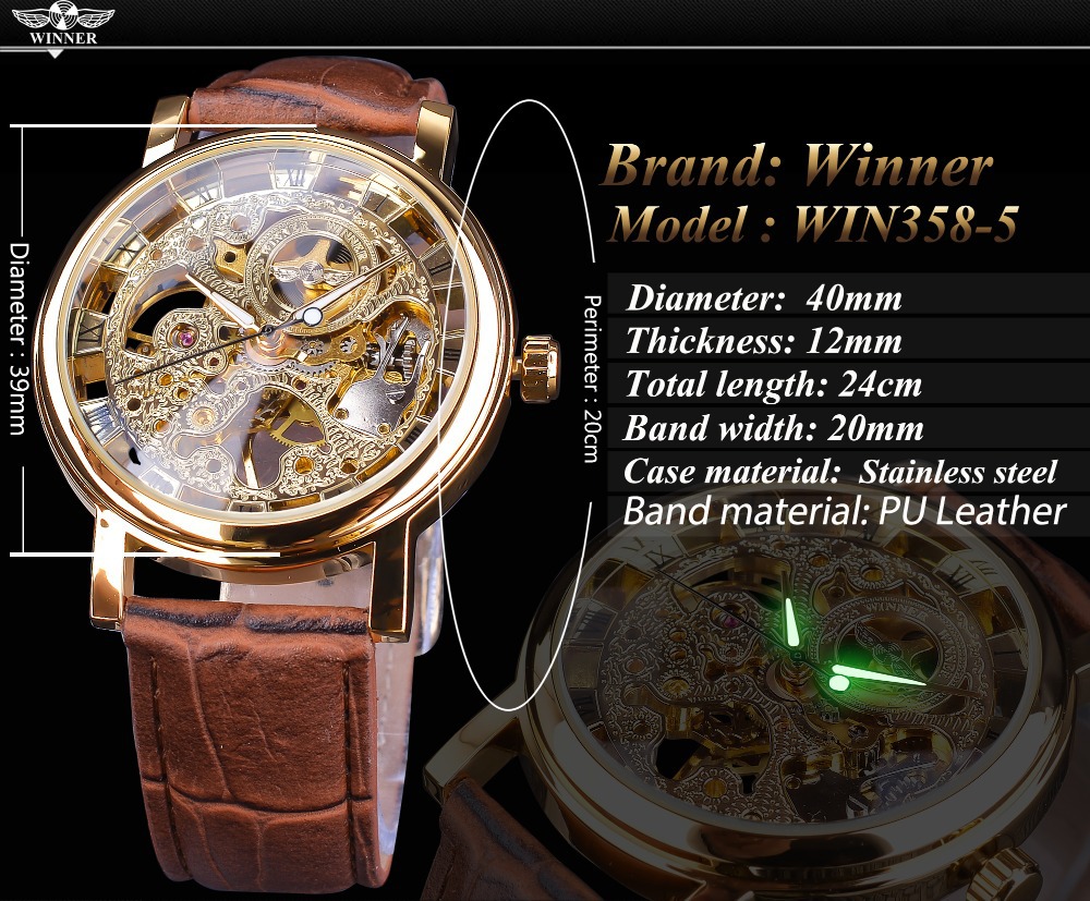 Men's Mechanical Watch With Brown Strap Hollow Design_voghion.com