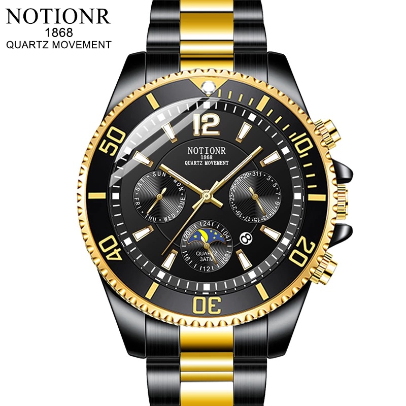 NOTIONR 跨境防水男表綠水鬼時尚日曆夜光多功能運動石英表