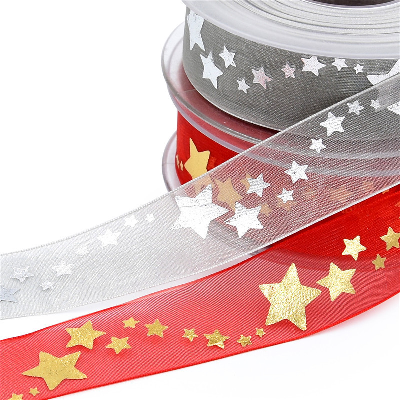 Transfronterizo nueva estrella de cinco puntas Cinta de Oro de plata caliente decoración de Navidad embalaje de regalo cinta de nieve Navidad 20 m