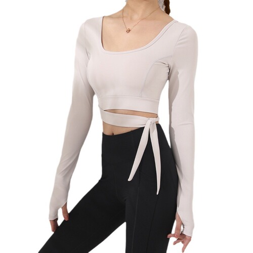 Vinyasa Multisize Band Bodycon Tight Sports Bra Padded Long Sleeve Yoga Top Women Influencer Fitness Outfit U-Neck Fitness T-Shirt