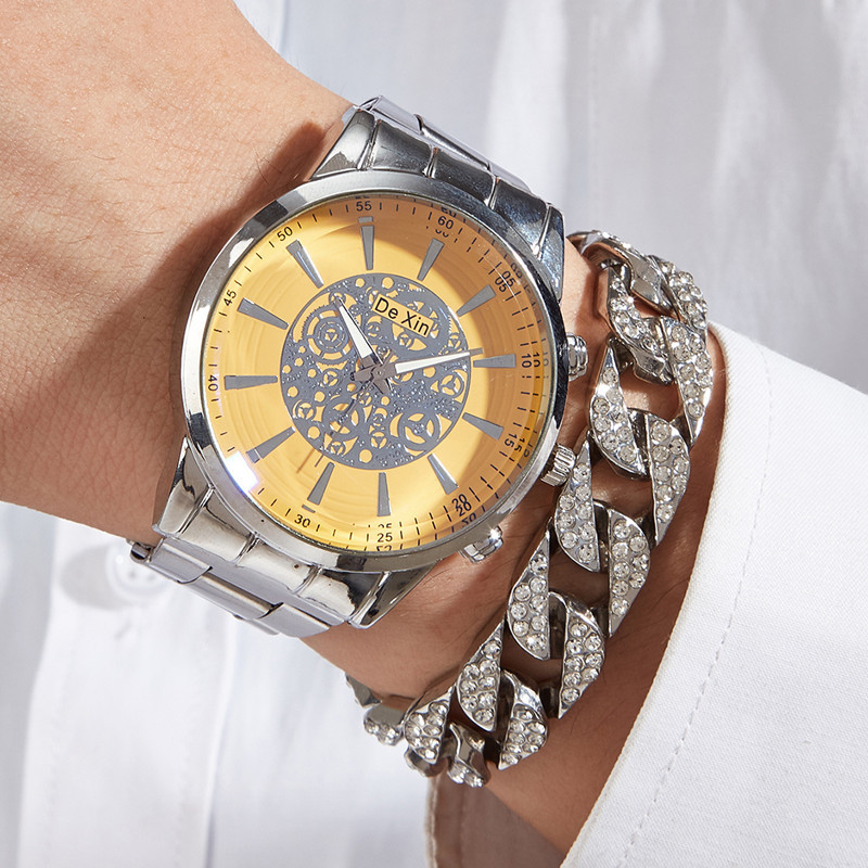 Cross-border Venta caliente hombres de acero Correa reloj de negocios casual luminoso cuarzo reloj de los hombres en stock