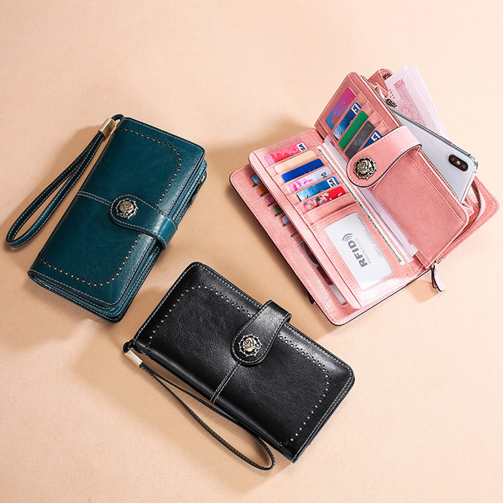 Echtes RFID-Geldbörsen-Clip für Damen aus Ölwachsleder_voghion.com