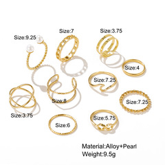 Eurasian Cross-border Ins Cold Style Alloy 10-Piece Ring Set Creative Simple Pearl Joint Ring Gold