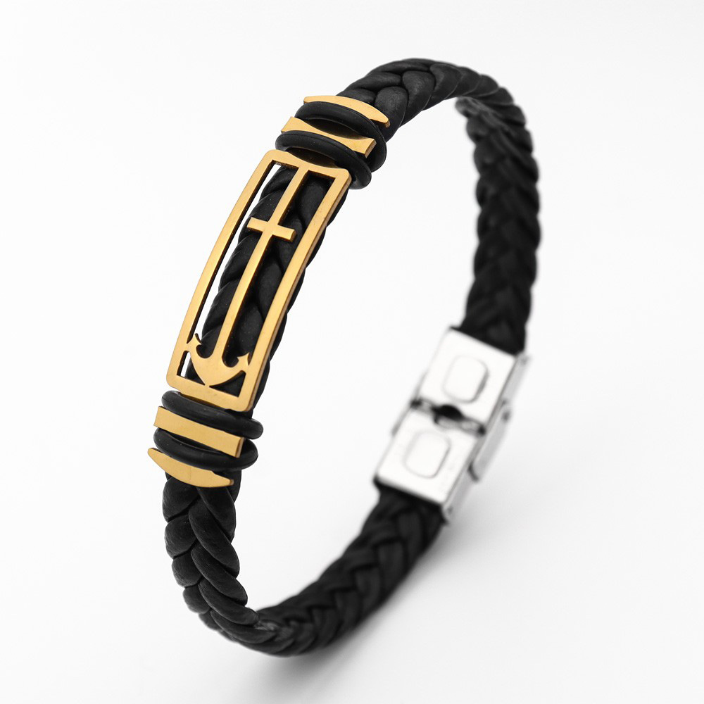 Pu Leather Material Retro Punk Solid Color Pu Leather Men's Bracelets Men Cord & Leather Bracelets