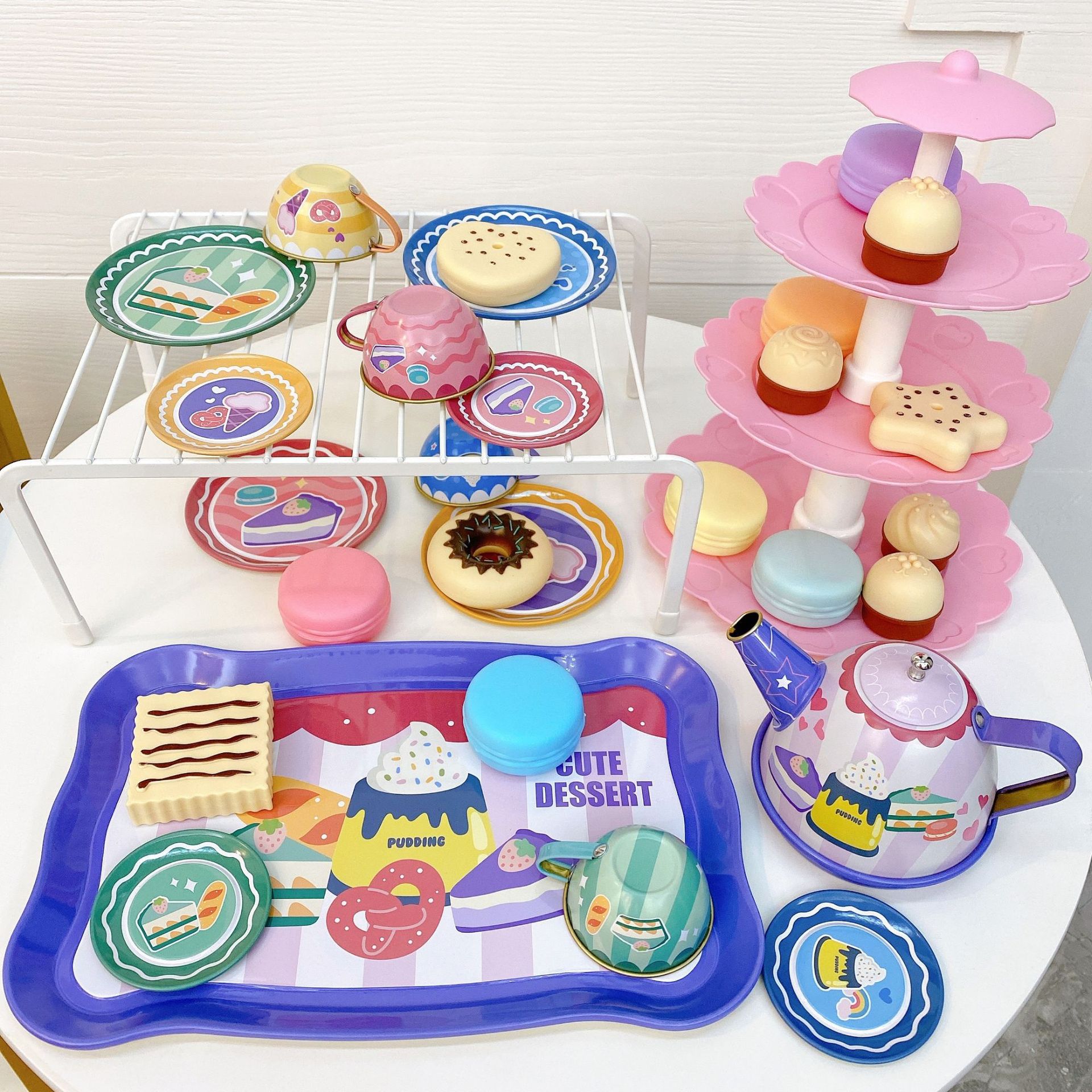 케이크 티 세트 가방 + 17 피스 디저트 타워