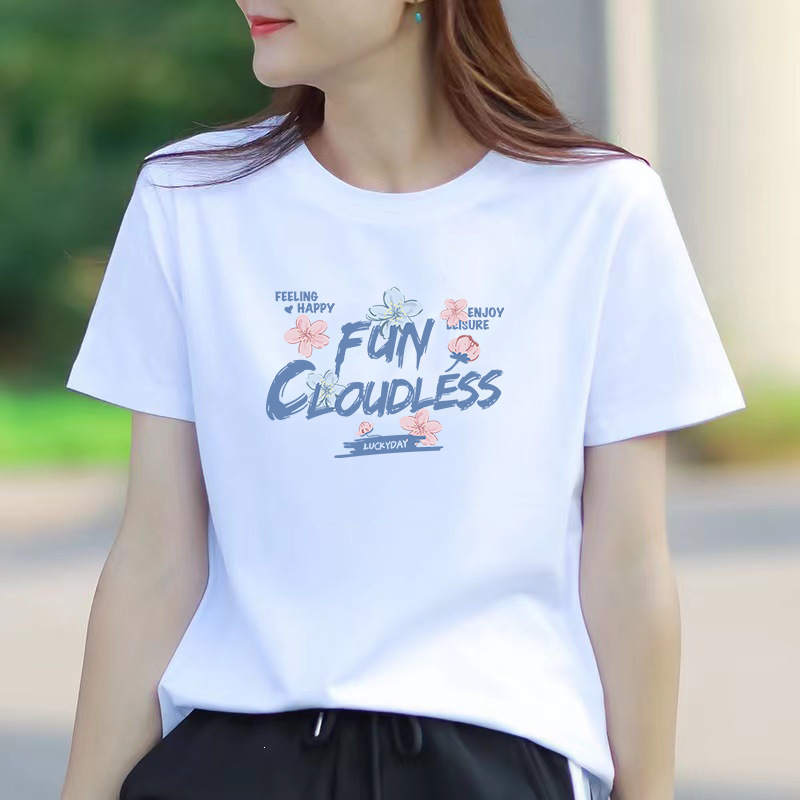 2025 Women's Casual Fashion Tops Loose Round Neck T-Shirt New Style Summer Short-Sleeved T-Shirt White Cotton 2025 Women's Casual Fashion Tops Loose Round Neck T-Shirt New Style Summer Short-Sleeved T-Shirt White Cotton