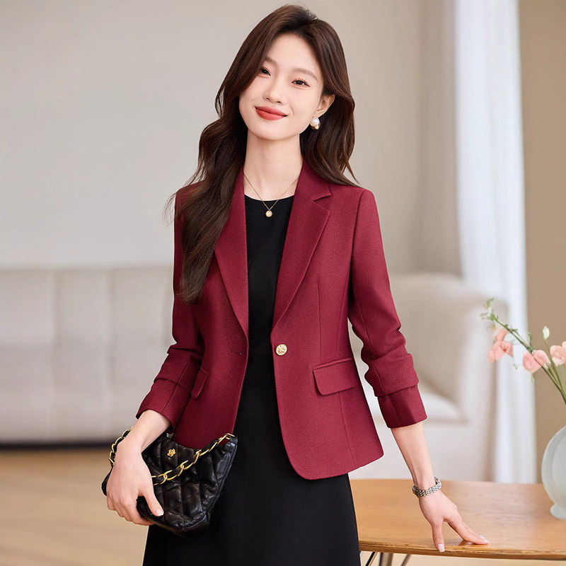 wine red Suit Jacket Women's 2025 New Spring and Autumn Casual Small dress Suit suit Two-piece Set wine red Suit Jacket Women's 2025 New Spring and Autumn Casual Small dress Suit suit Two-piece Set