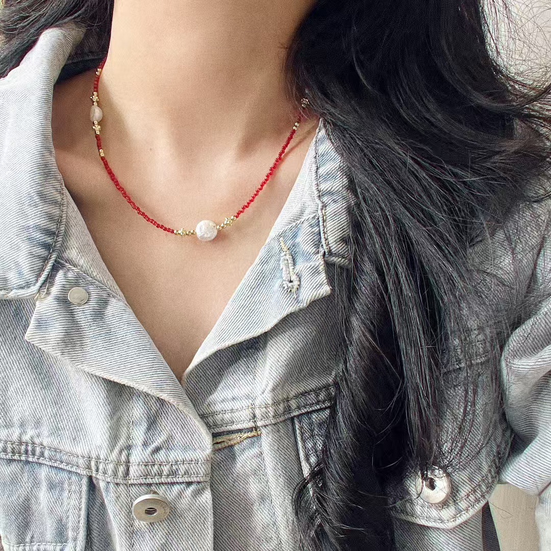 Retro organic ruby design chain for key bag from pearl