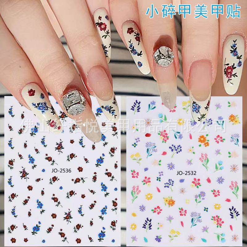 Ins Small Fresh Broken Lace Nail Art Sticker 3D Simple Oil Painting Small Wild Flower Spring Flower Nail Sticker Jewelry
