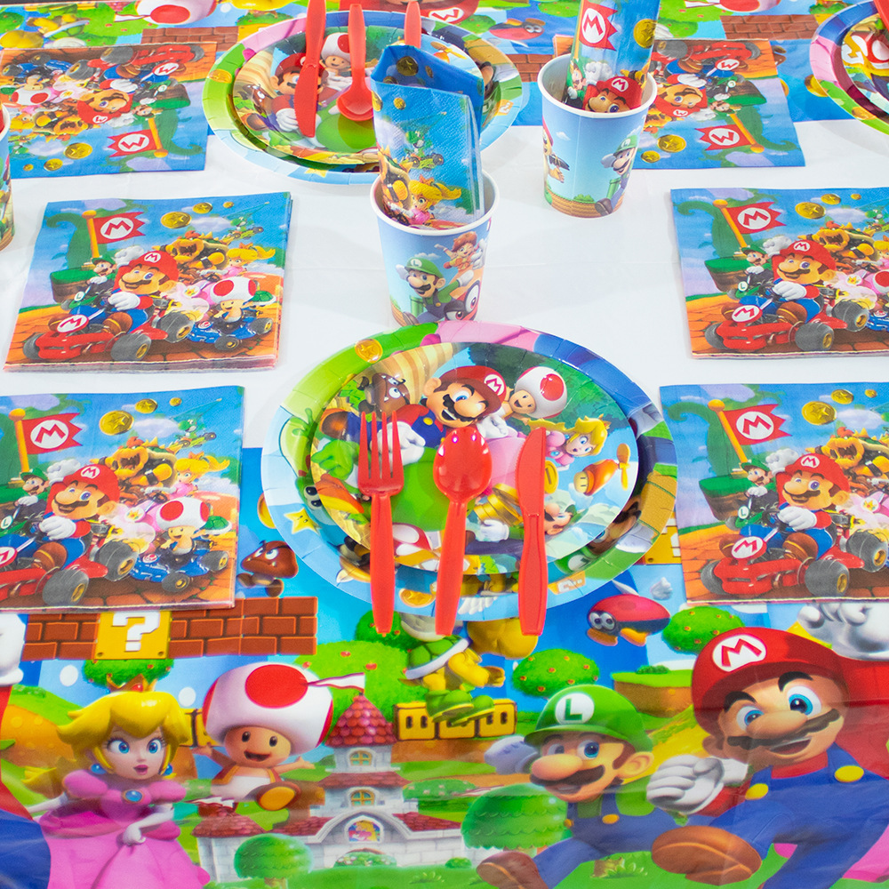 Clásico de dibujos animados Mario tema decoración del partido props placa papel desechable tejido mantel vajilla traje
