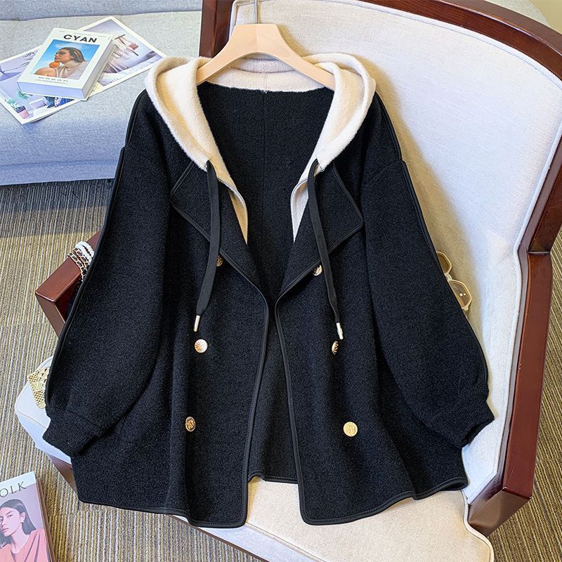 2025 New Two-Piece Hooded Woolen Outwear Large Size Autumn and Winter mm Elegant Slim Cardigan Woolen Outwear