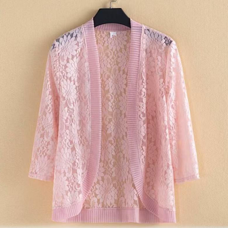 2026 Spring/Summer Lace Cardigan Shawl - Stylish and Versatile Hollow-Out Lace Outerwear for Middle-Aged Women - Lightweight Jacket