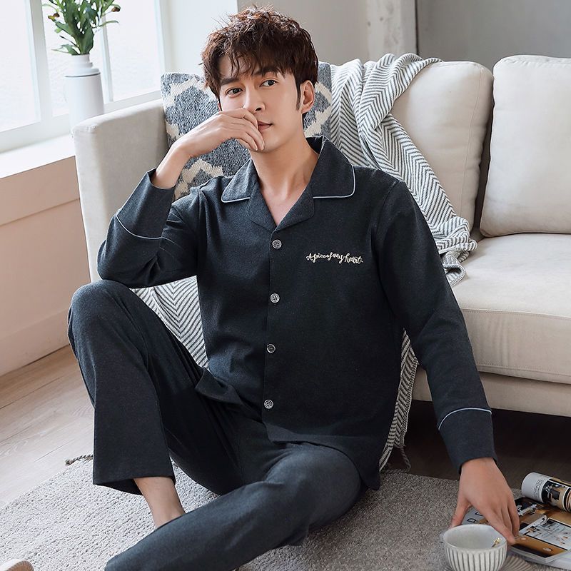 Pijama de algodón 100% de los hombres de manga larga de primavera y otoño más tamaño de otoño e invierno más el tamaño de los hombres gordos homewear traje