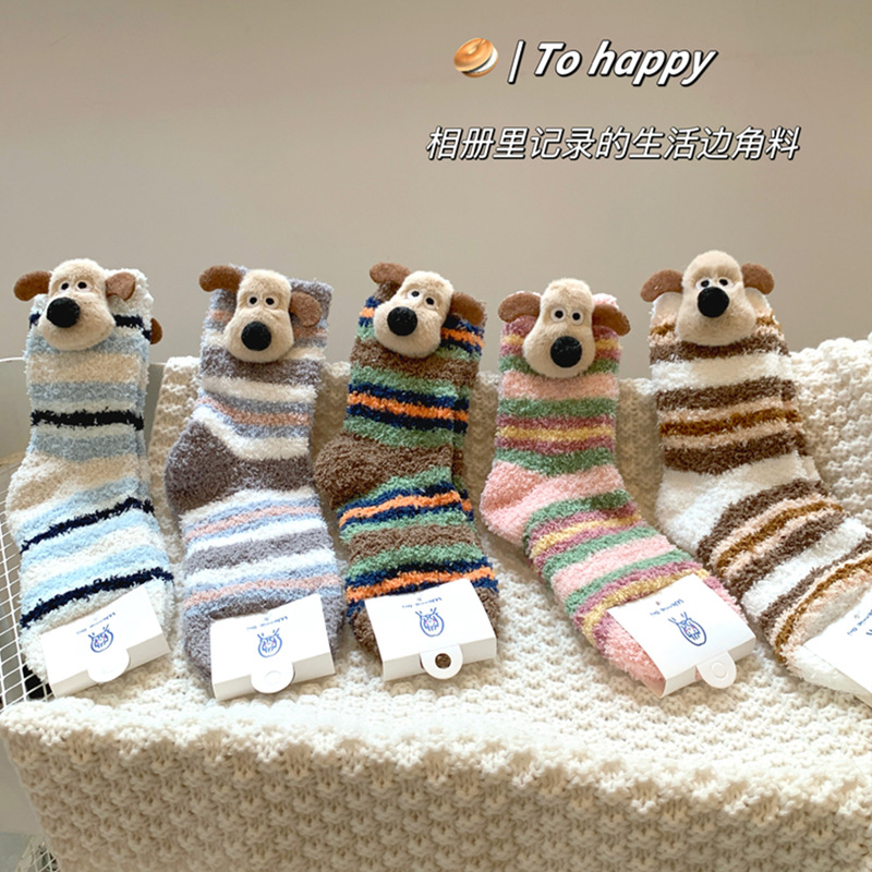 Socks women autumn and winter new cute doll collection coral fleece tube socks thick warm home sleep socks wholesale