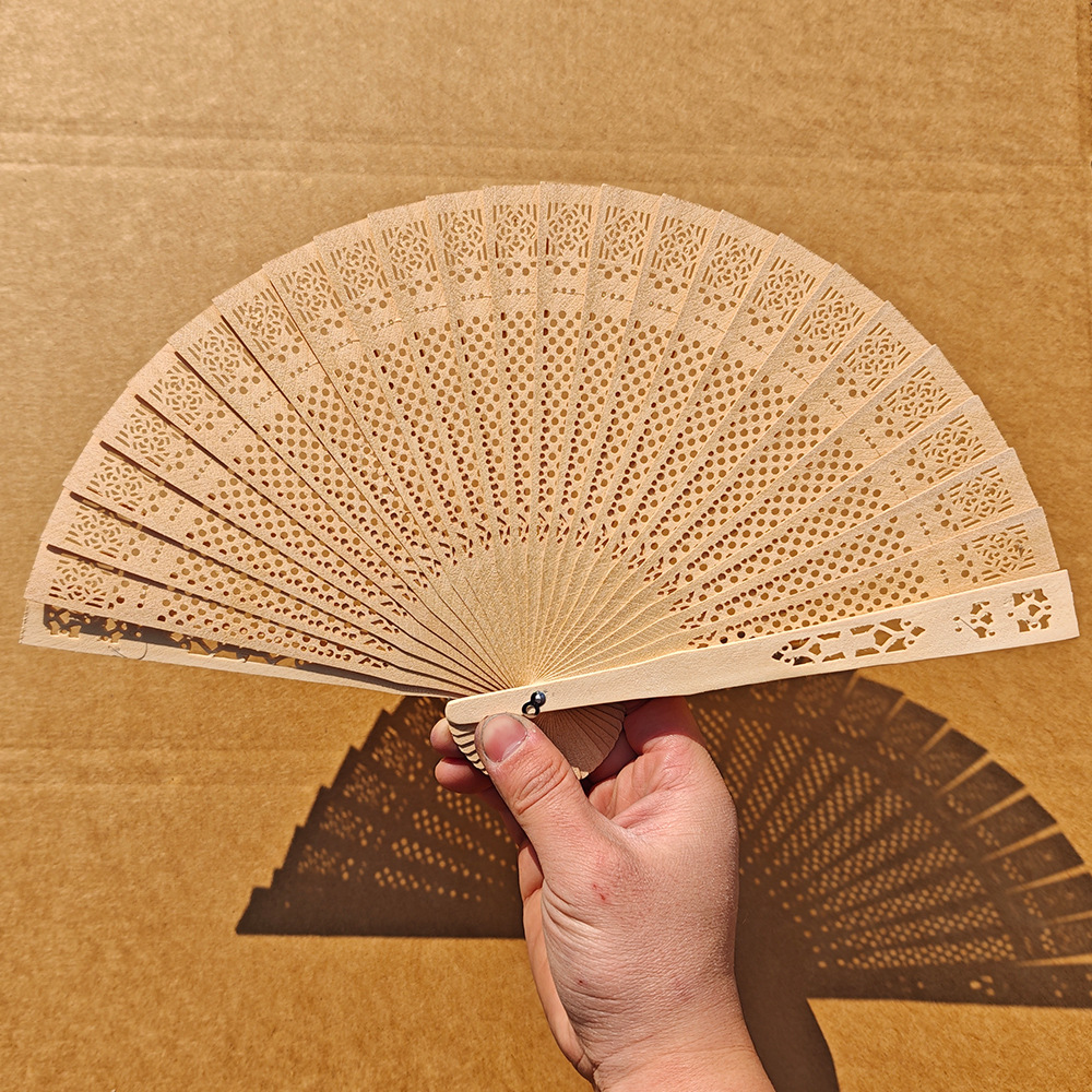 8 pulgadas en stock, ventilador de madera de perfume completo, delfines, lunas y estrellas, panal de abeja, ventilador de madera hueco, ventilador de regalo de boda