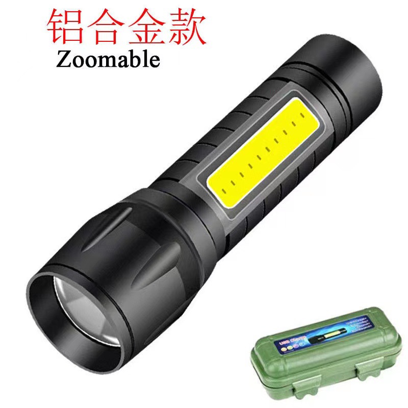 Mini luz fuerte transfronteriza pequeña linterna portátil luz lateral al aire libre hogar recargable LED zoom luz de trabajo de largo alcance