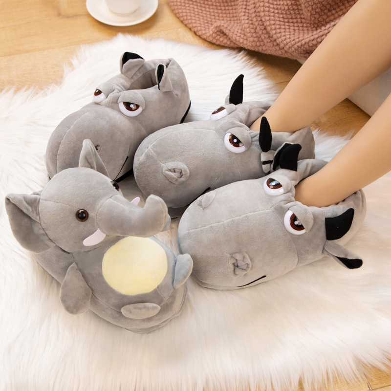 Cartoon-shaped hippo elephant indoor home slippers plush slippers cute girl heart floor slippers Cartoon-shaped hippo elephant indoor home slippers plush slippers cute girl heart floor slippers