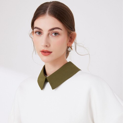 Cross-border Amazon Ozon Autumn/Winter Fashion Military Green Small Stand Collar Fake Collar Wool Sweater Versatile Decorative Pointed Collar