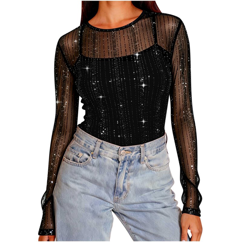 High-Neck Mesh Base Shirt for Women, Long-Sleeved, 2026 Spring and Autumn New Style, Transparent Sheer Inner Layer, Stylish Shiny Lace Top High-Neck Mesh Base Shirt for Women, Long-Sleeved, 2026 Spring and Autumn New Style, Transparent Sheer Inner Layer, Stylish Shiny Lace Top