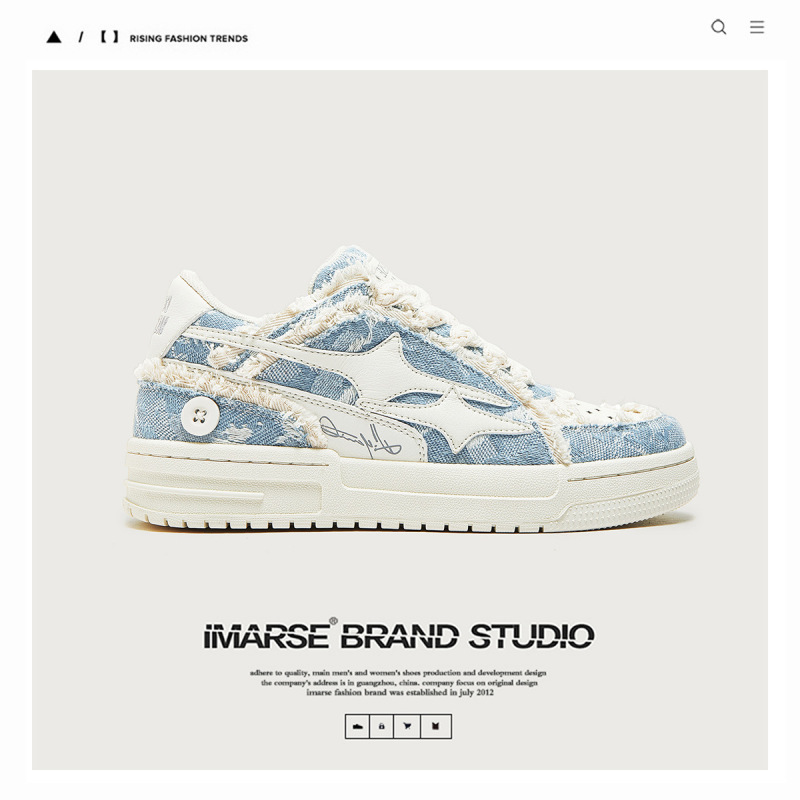 Guangzhou Shoes Destroyed Aesthetic Design Breathable Men's Shoes Men's Trendy Shoes Washed Denim Sneakers Men's and Women's Couple Shoes