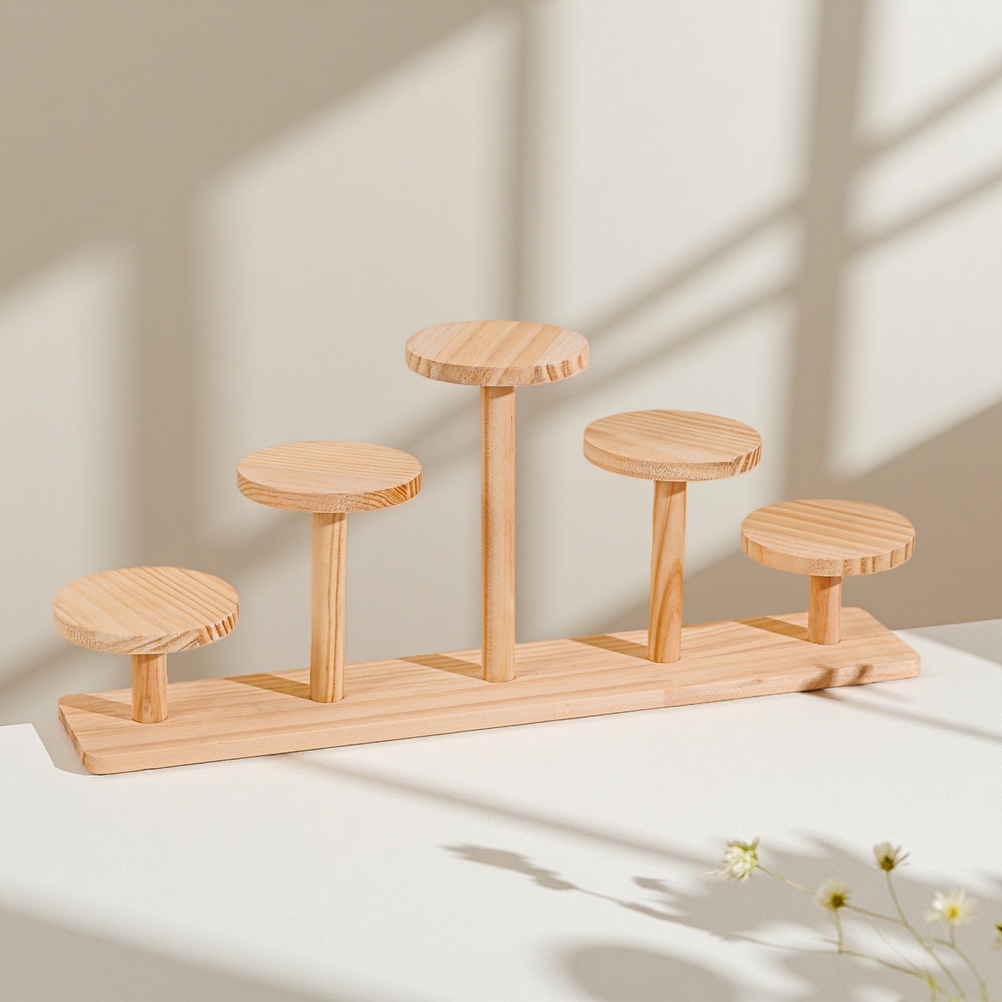 Solid Wood High and Low Staggered Storage Rack Jewelry Storage Rack Succulent Hand-Made Doll Storage Rack Jewelry Display Stand