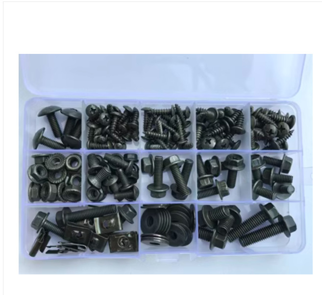 电摩螺钉整车维修套装螺丝大扁头自攻夹片螺母镀军绿1盒500g