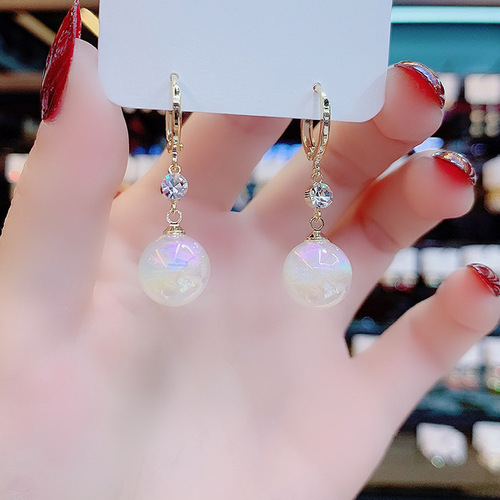 Korean fashion long colorful shell bead earrings personalized Hong Kong style retro diamond earrings versatile temperament earrings