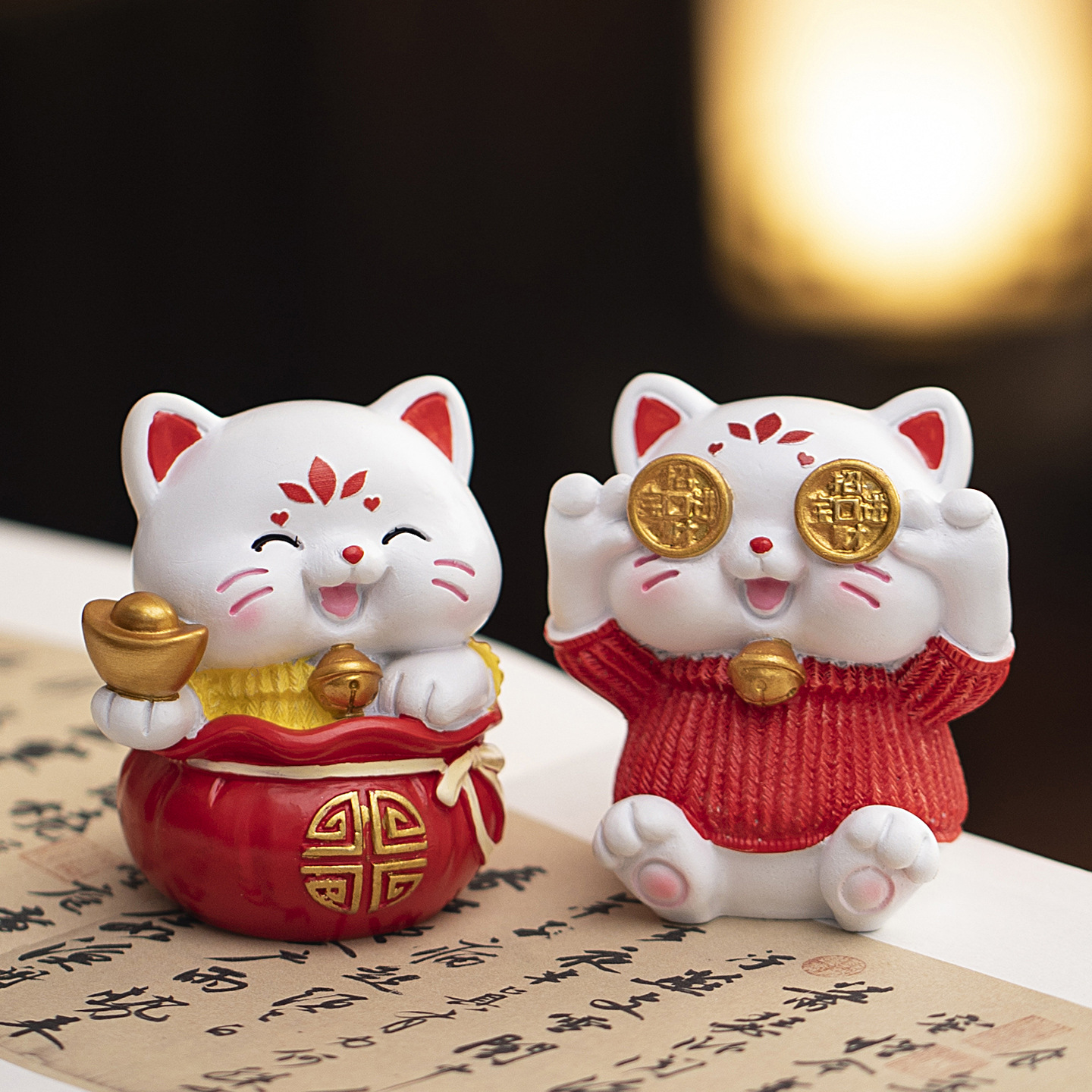 招财猫小摆件工位办公室桌面创意可爱猫咪树脂工艺品装饰生日礼物