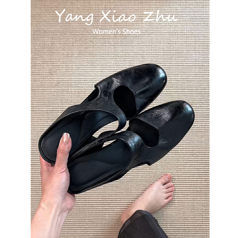 Sheepskin Version~Retro Simple Style, Women's Summer Slip-On Mules with Hidden Height Increase, High-End Feel, Half-Slipper Design Sheepskin Version~Retro Simple Style, Women's Summer Slip-On Mules with Hidden Height Increase, High-End Feel, Half-Slipper Design