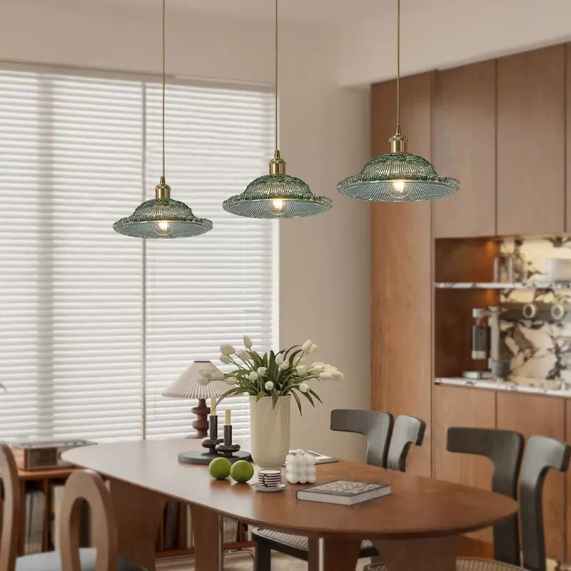 法式复古玻璃3头餐厅吊灯高级感全光谱护眼饭厅吧台灯具中山2025