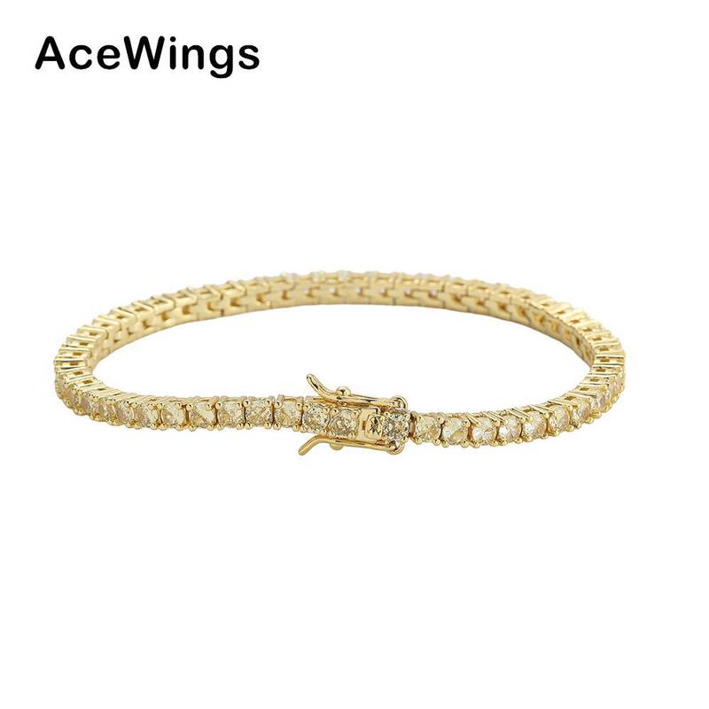 European and American Popular Golden Zircon Bracelet 3mm Copper Inlaid Zircon Tennis Bracelet Hip-Hop Trendy Rapper Accessories Wholesale