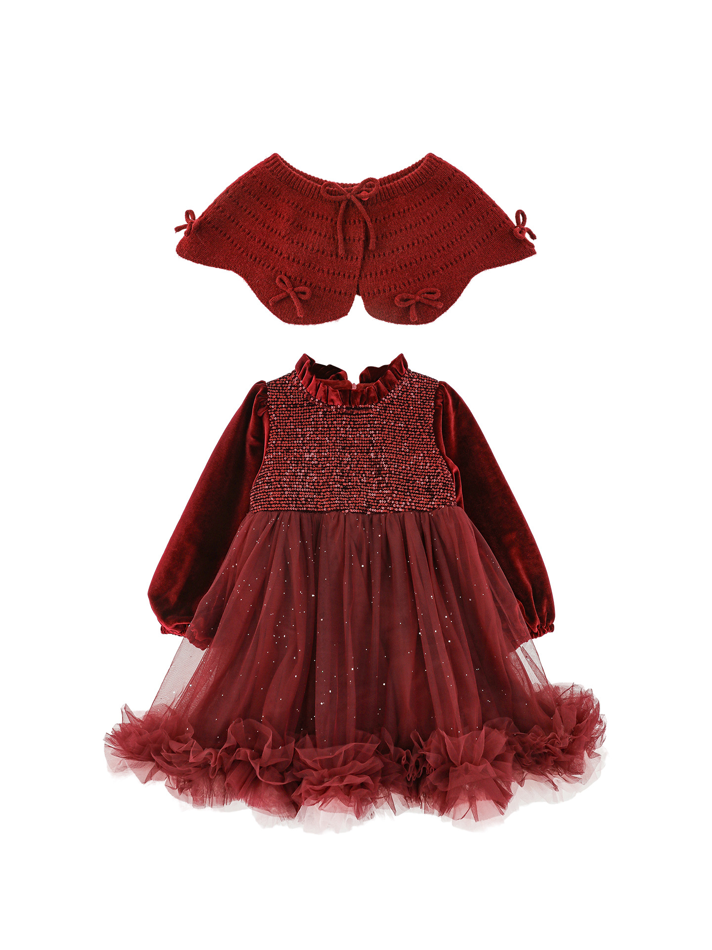 Wulibuyi chica 2026 nuevo invierno de lana calentamiento tela de abrigo desmontable chale vestido de princesa de moda chica