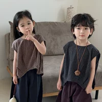 Jiaye Children Pin 2025 мальчик новый летний клетчатой жилет без рукавов для мужчин и женщин