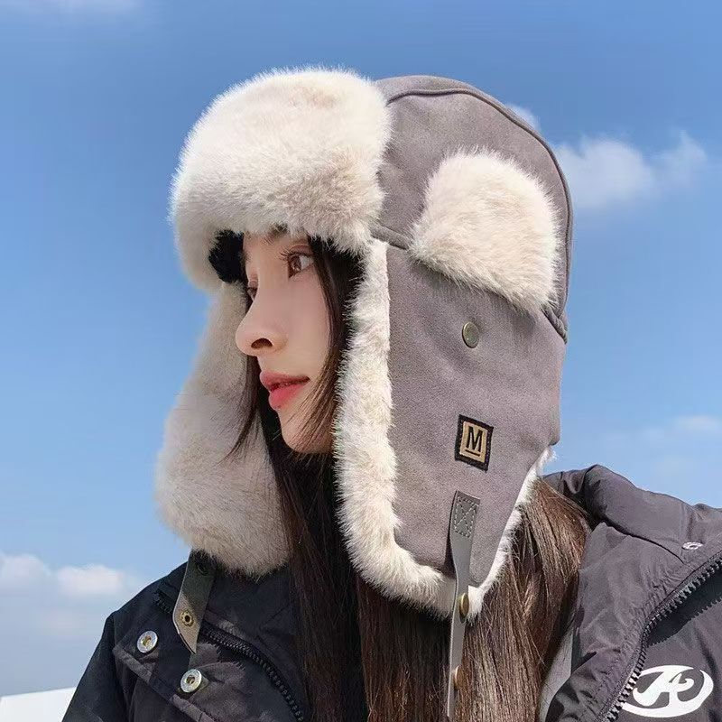 雷锋帽女秋冬保暖pu皮质毛绒帽户外滑雪防寒护耳帽小香风防风骑行|undefined