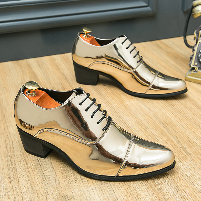 Foreign Trade High-Heeled Leather Shoes for Men's Wedding Banquet Business Casual Fashion Men's Shoes Cross-Border Glossy Cuban Shoes Men's Wedding Shoes Foreign Trade High-Heeled Leather Shoes for Men's Wedding Banquet Business Casual Fashion Men's Shoes Cross-Border Glossy Cuban Shoes Men's Wedding Shoes