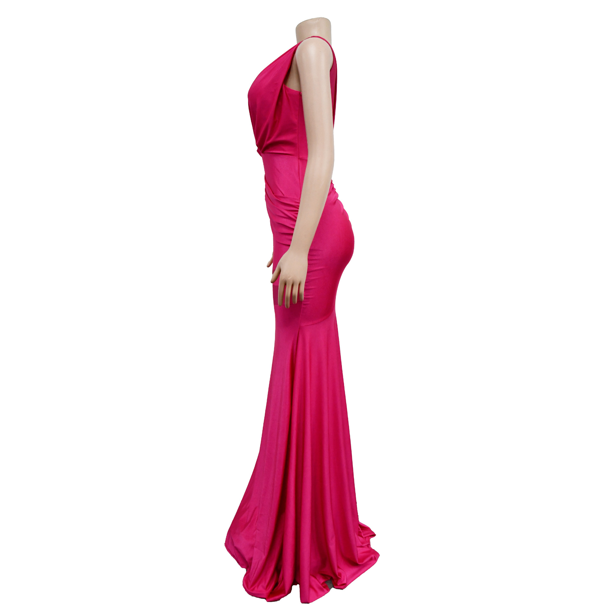 Abito lungo donna scollo a v plissettato elegante da sera_voghion.com