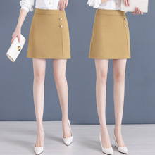 日韩西装裙女小个子短裙防走光2023年新款春季直筒包裙卡其色裙子