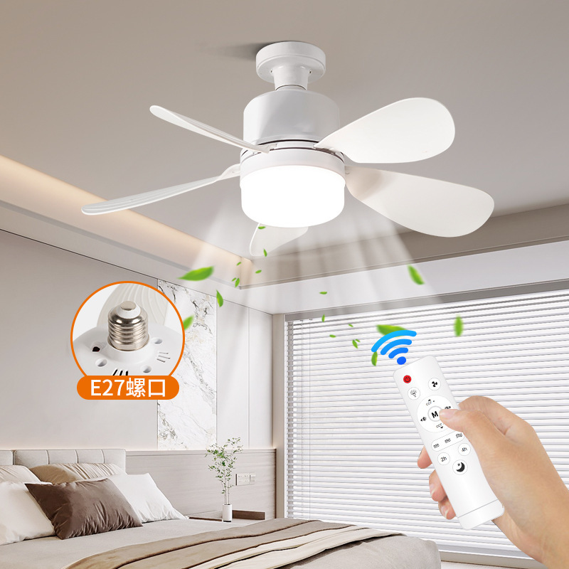 Popular Foreign Trade Ceiling Fan Light, Cross-Border E27 Screw-Mount Fan Light, Small Household Silent Smart Fan for Dining Room and Bedroom