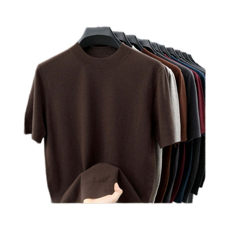 Le Summer Men's Fashion Simple Knitted Short-Sleeved T-Shirt Pure Color Trendy Young and Middle-Aged Men's Half-Sleeved Shirt Top Le Summer Men's Fashion Simple Knitted Short-Sleeved T-Shirt Pure Color Trendy Young and Middle-Aged Men's Half-Sleeved Shirt Top