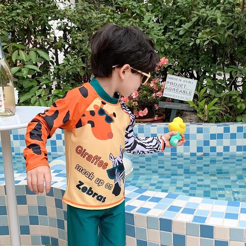 Korean Hanban Children's Swimwear Separate Boys Long Sleeve Long Pants for Small, Medium, and Large Children Beach Surfing Suit Swimwear