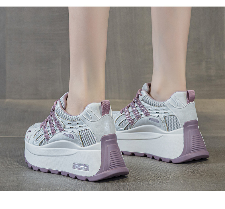 Giày sneaker nữ đế dày tăng chiều cao lưới thoáng khí mùa hè — Tím 5039, Trắng 5039, Vàng 5039 chi tiết 11