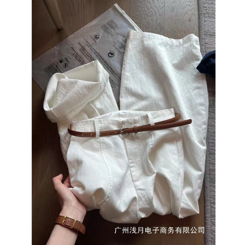Highly Recommended! Old Money Style White Tencel Cotton Wide-Leg Pants for Women, 2026 High-Waisted Slimming Work and Casual Pants