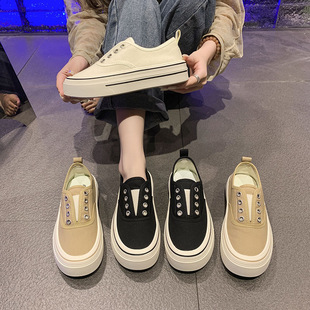 Thick Sole Canvas Shoes Women's 2025 Spring New All-match Casual Non-lace-up Not Tired Feet Small White Shoes Board Shoes